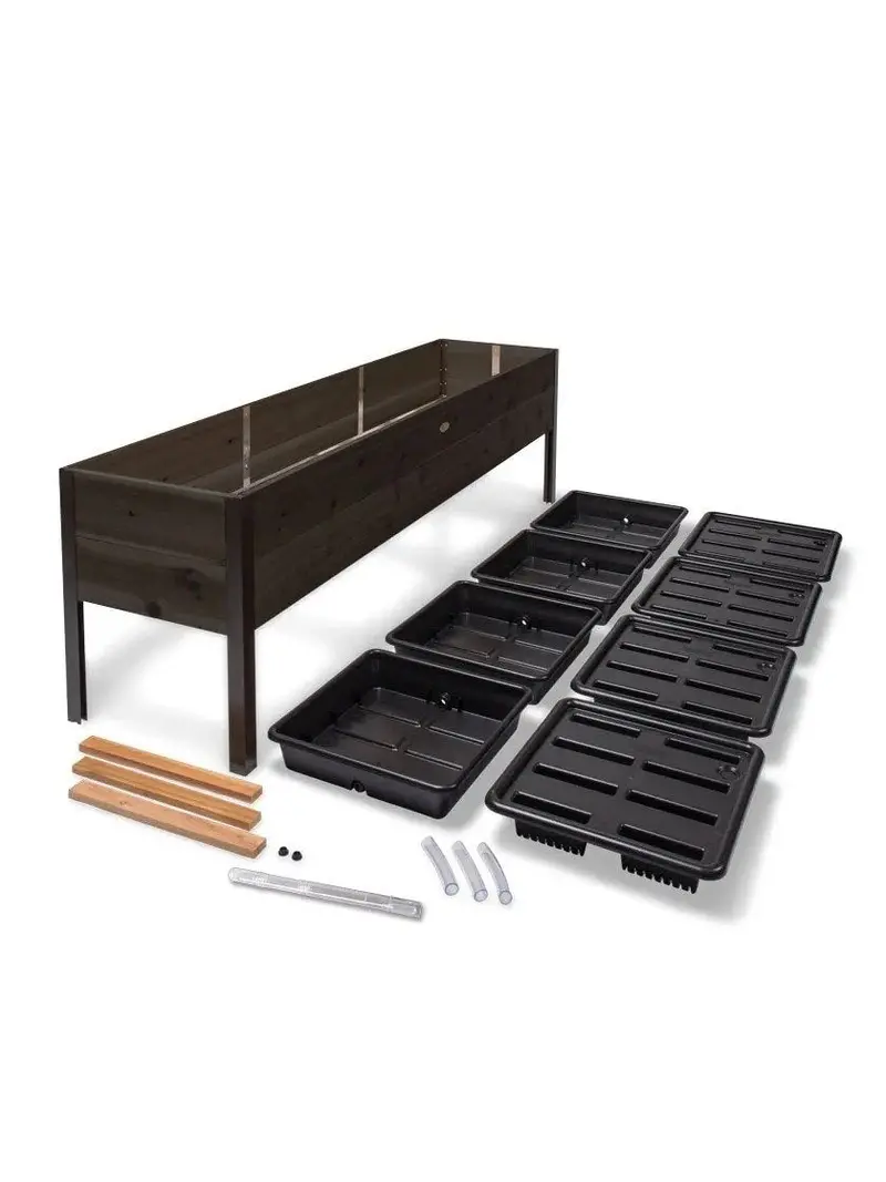 Samonawadniająca skrzynia ogrodowa z drewna cedrowego lub cyprysowego bejcowanego ekologicznie, z aluminiową ramą – 96″ x 24″ x 29″