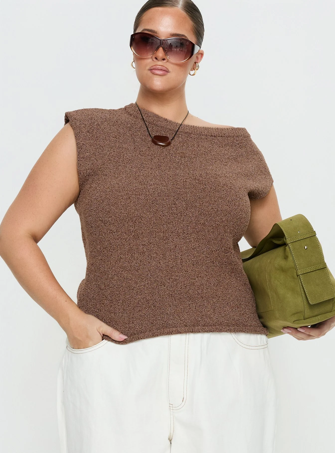 Ashfield Off Shoulder Top Brown Curve