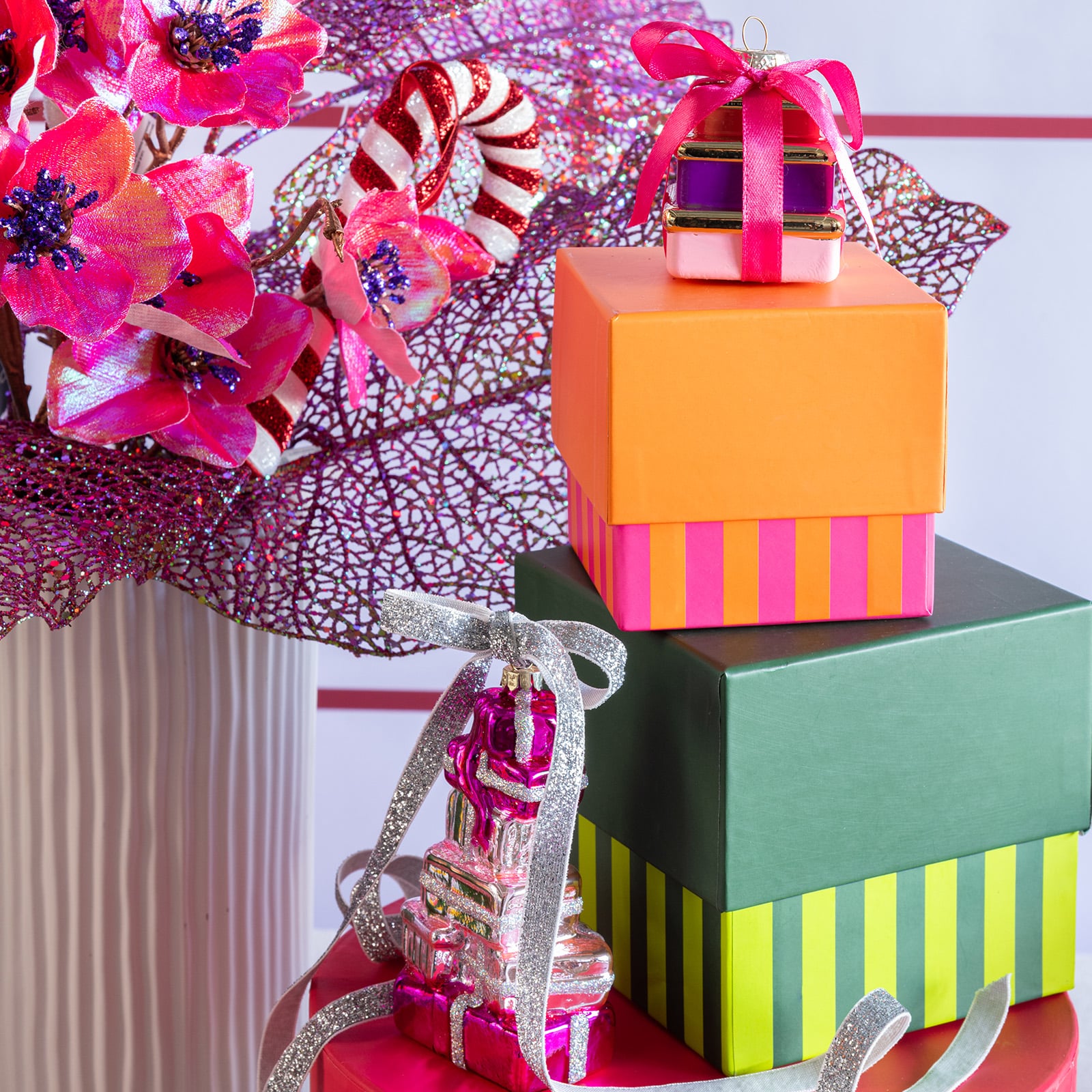 Geschenkbox Stripe Orange,B 90 x H 90 x T 90 mm