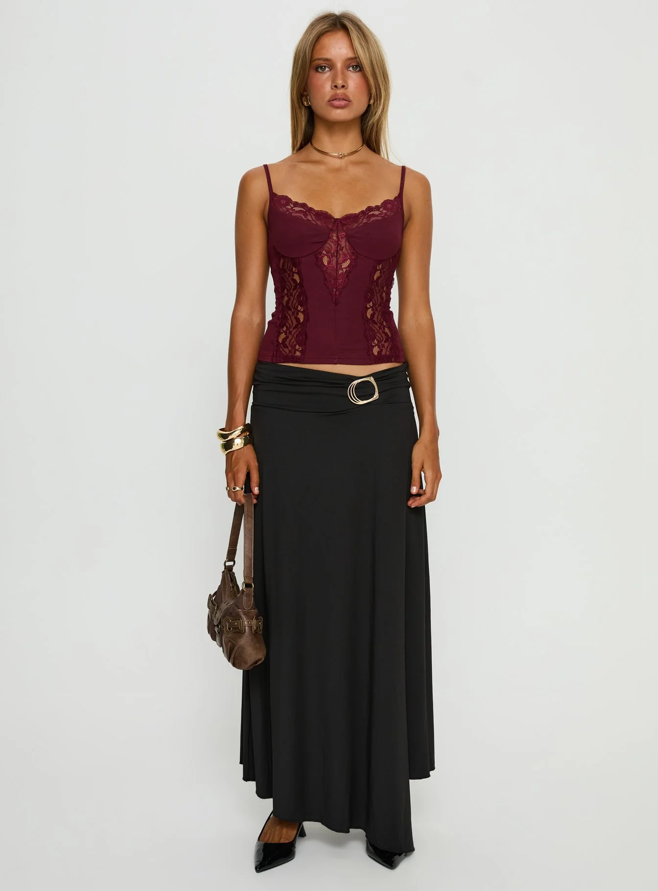 Rhiara Lace Trim Top Cherry