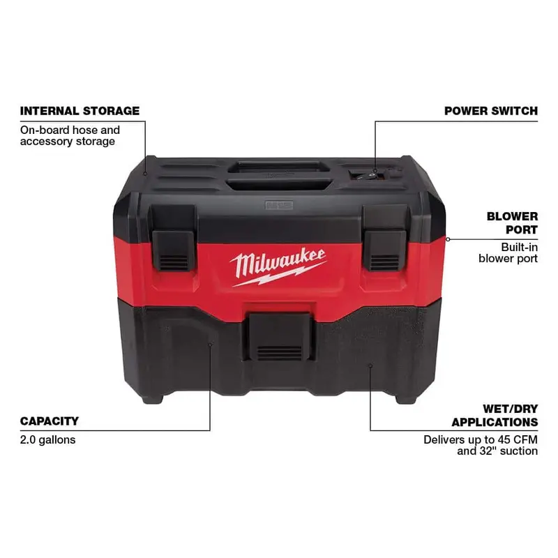 Milwaukee M18 18 V, 2 gal., akumulator litowo-jonowy, bezprzewodowy, do pracy na mokro i sucho (tylko odkurzacz) 0880-20