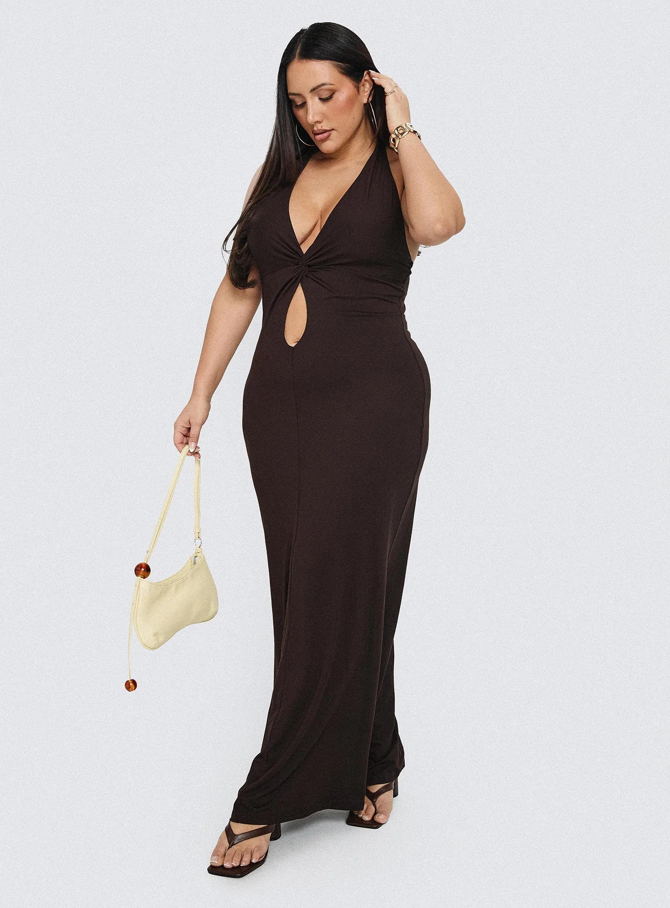 No Hard Feelings Twist Maxi Dress Brown Curve