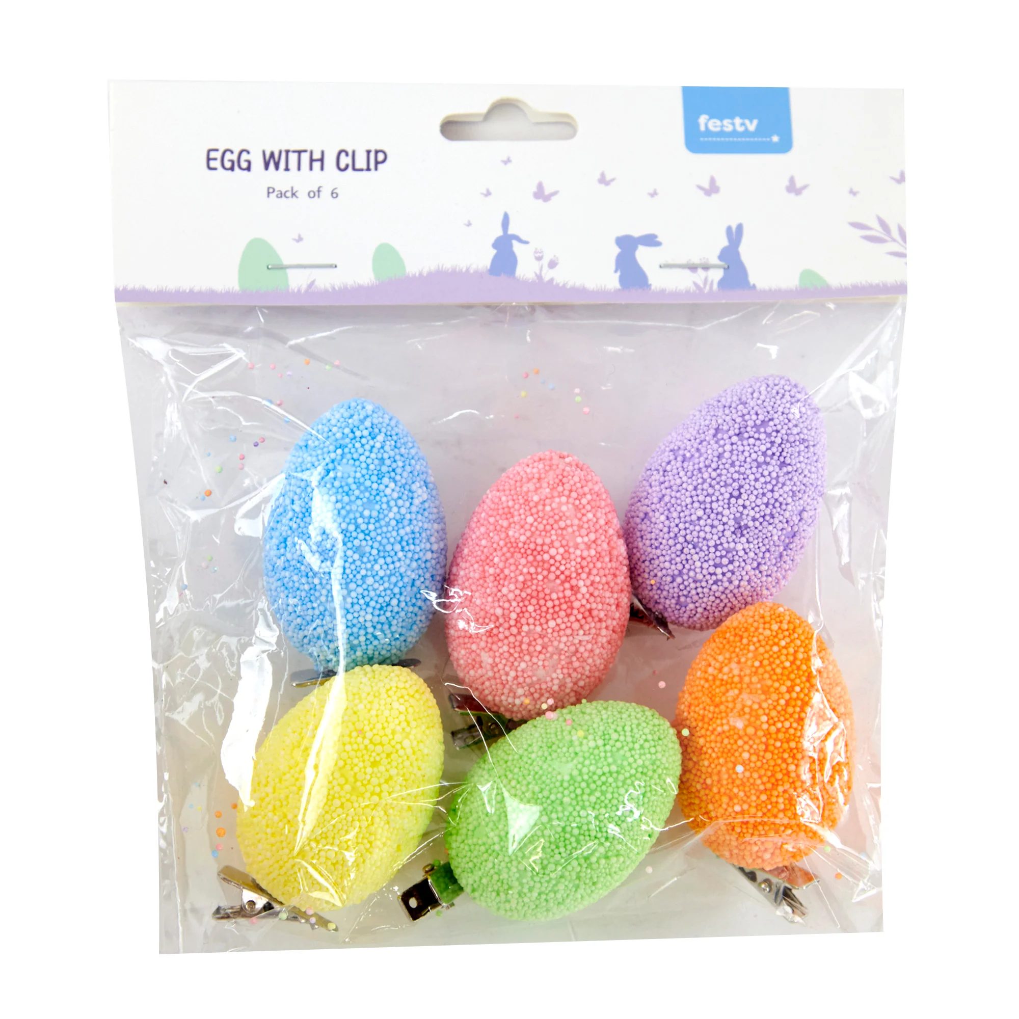 Easter Polystyrene Egg with Clip 6pk- 5cmx3.5cm