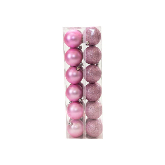 Shiny/Matte & Glitter Bauble Pack, Rose- 60mm