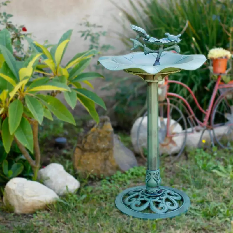 Alpine Corporation Lotus Bird Bath Garden Statue, wysokość 84 cm, kolor zielony TEC108