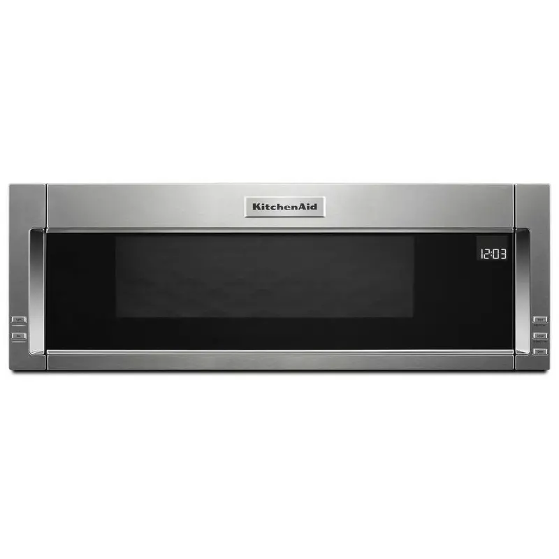 Kuchenka mikrofalowa KitchenAid o przekątnej 30 cali i połączeniu okapu – moc gotowania 1000 W, stal nierdzewna, podwójne oświetlenie LED i wentylator z 4 prędkościami