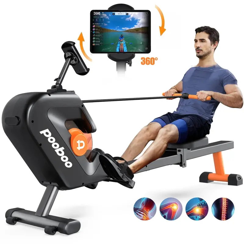 Wioślarz magnetyczny Pooboo, 8 poziomów oporu, składany, ergonomiczna konstrukcja, udźwig 159 kg, sprzęt do ćwiczeń domowych