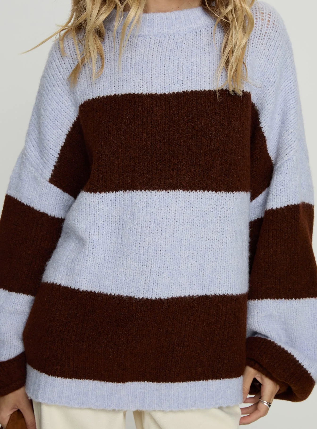 Bastien Crew Neck Knit Sweater Blue / Chocolate Stripe