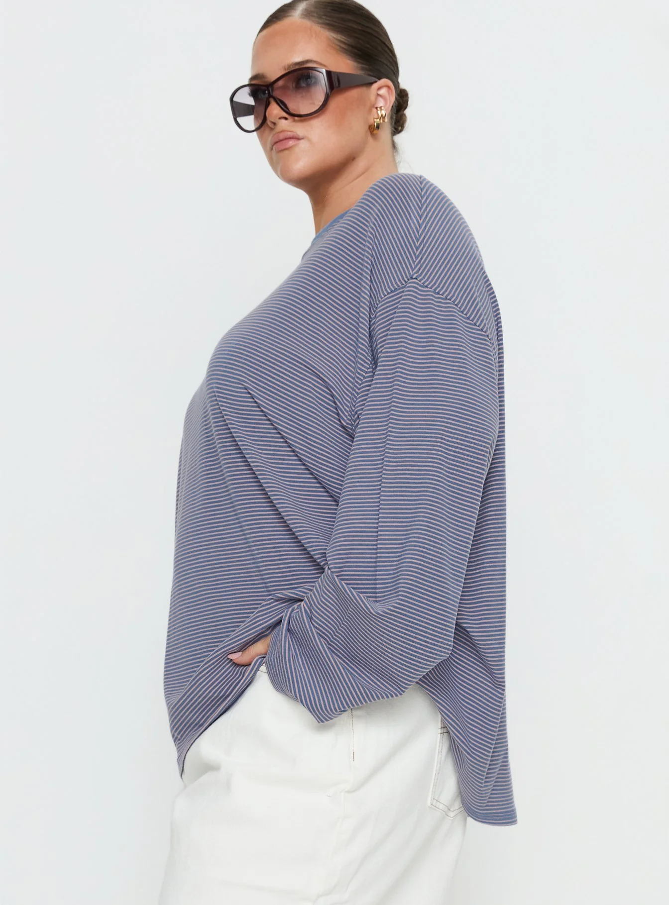 Marlah Long Sleeve Top Blue Stripe Curve