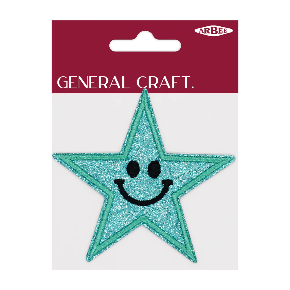Arbee Crafty Patch, Smiley Star Glitter, Aqua- 85mm 1pc