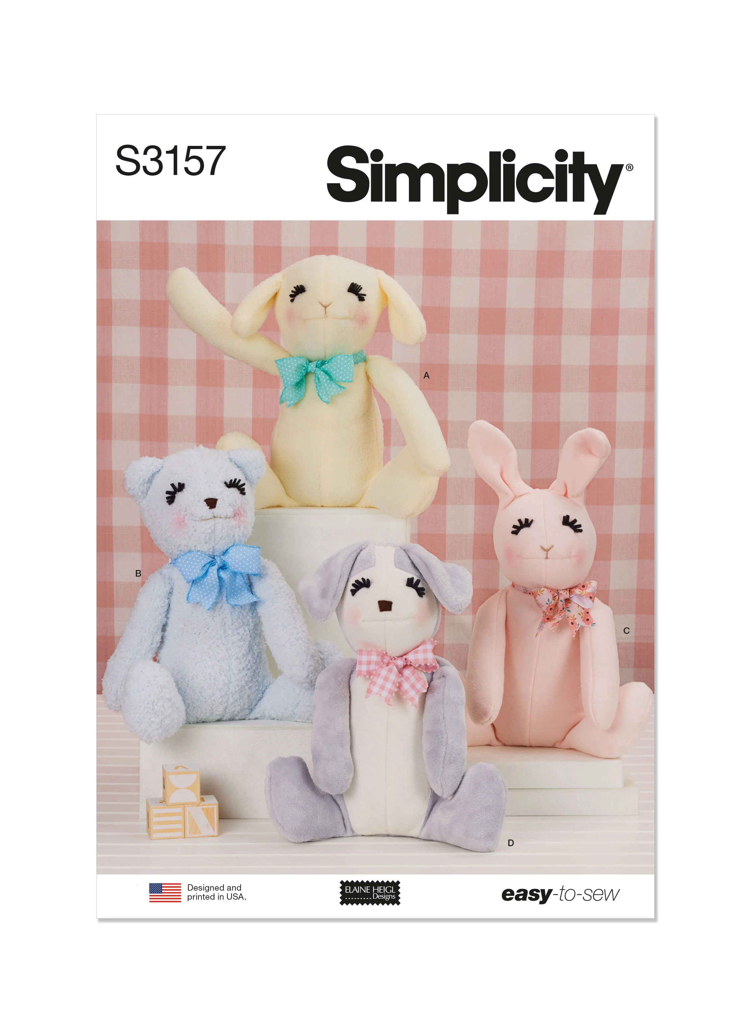 Simplicity Pattern S3157 Seated Plush Animals