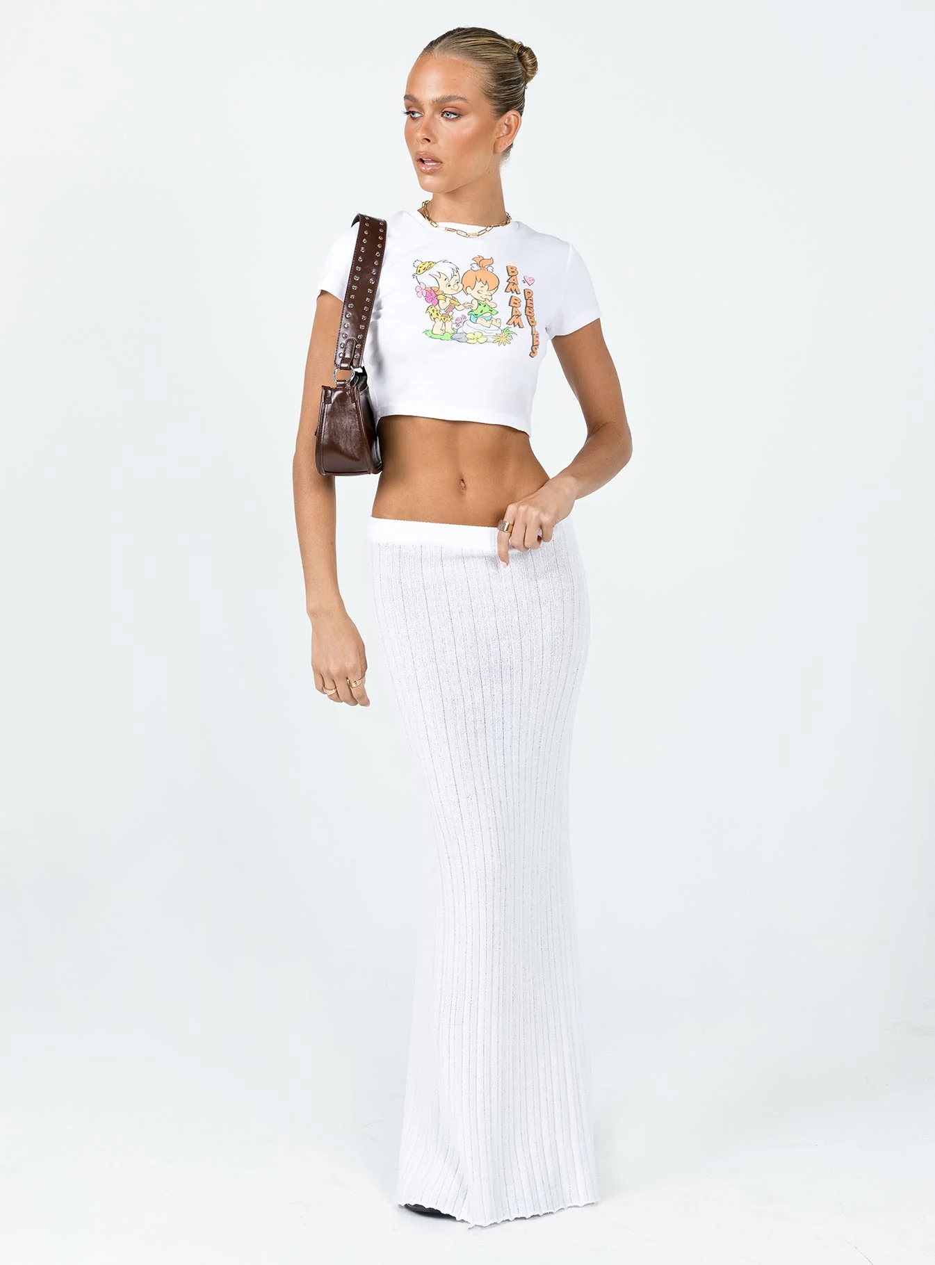Belle Knit Maxi Skirt White
