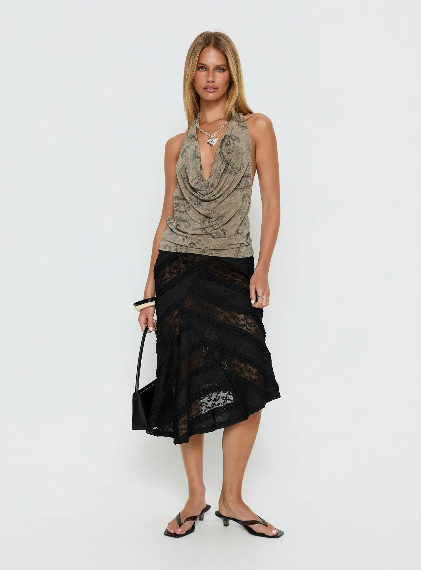 Constancia Asymmetrical Sheer Midi Skirt Black