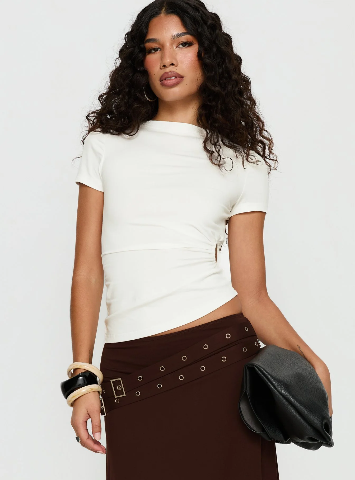 Chelese Cut Out Ruched Top White