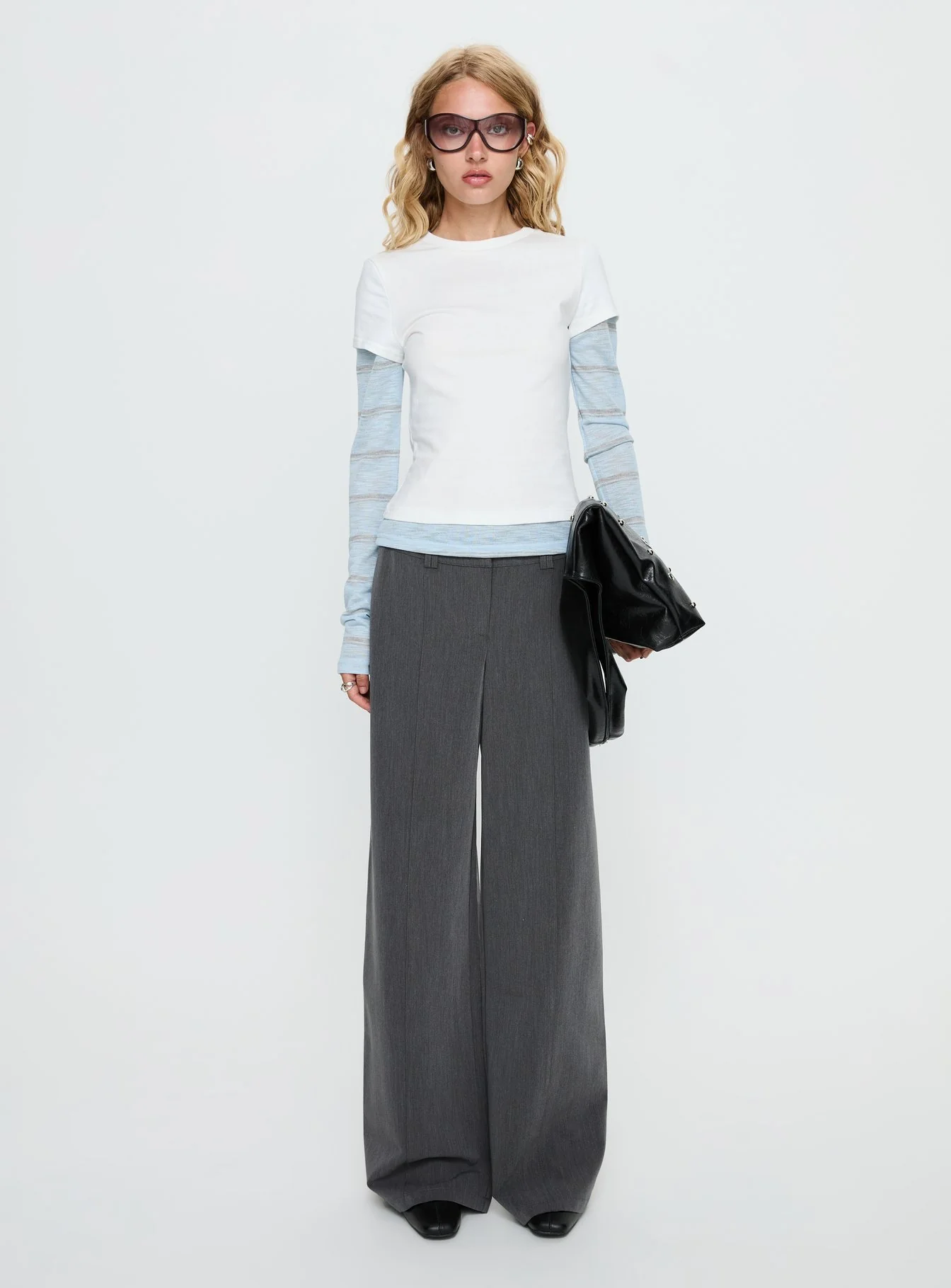 Caisey Layered Long Sleeve Top White / Blue Stripe