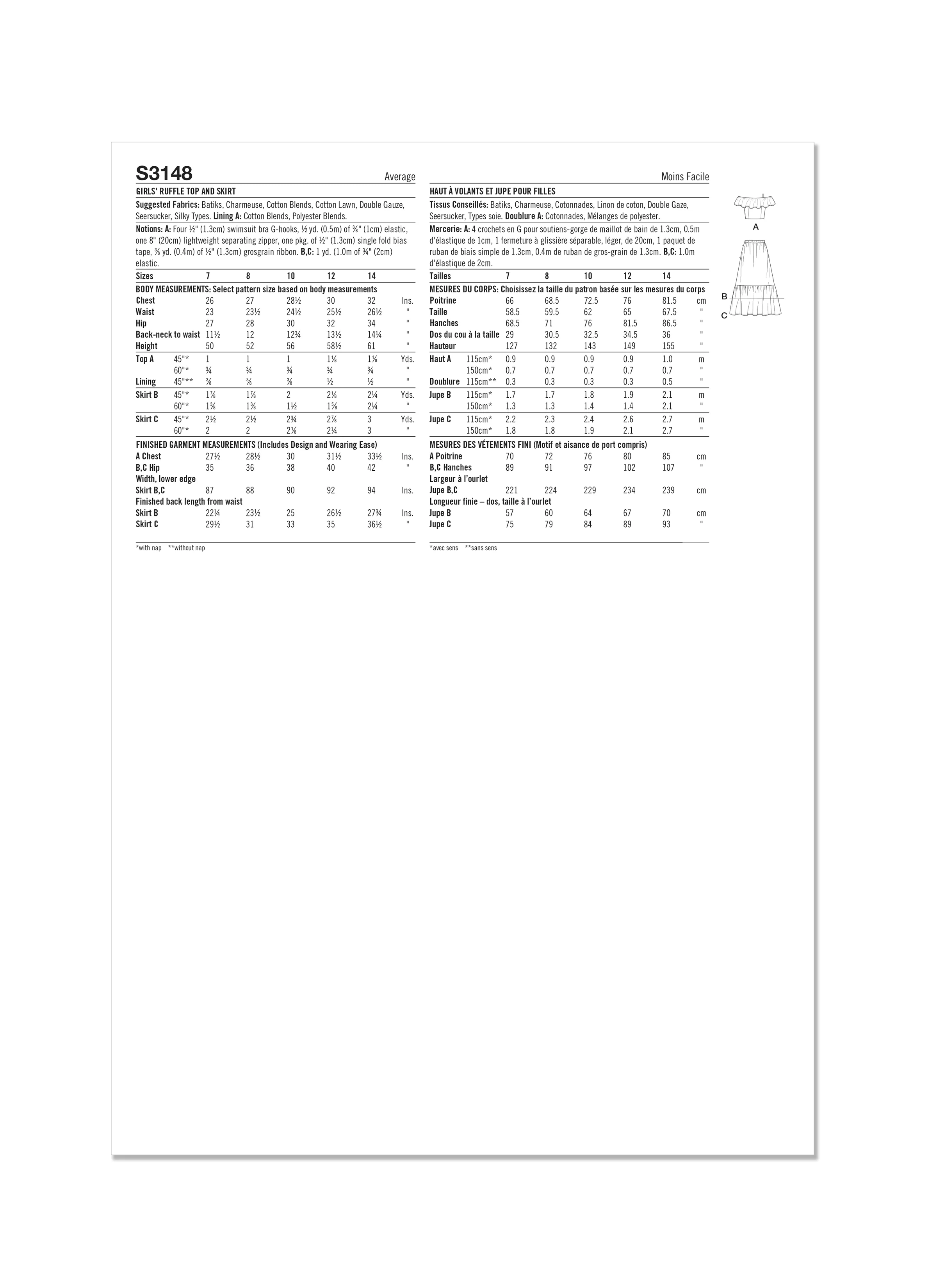 Simplicity Pattern S3148 Girls' Ruffle Top and Skirt