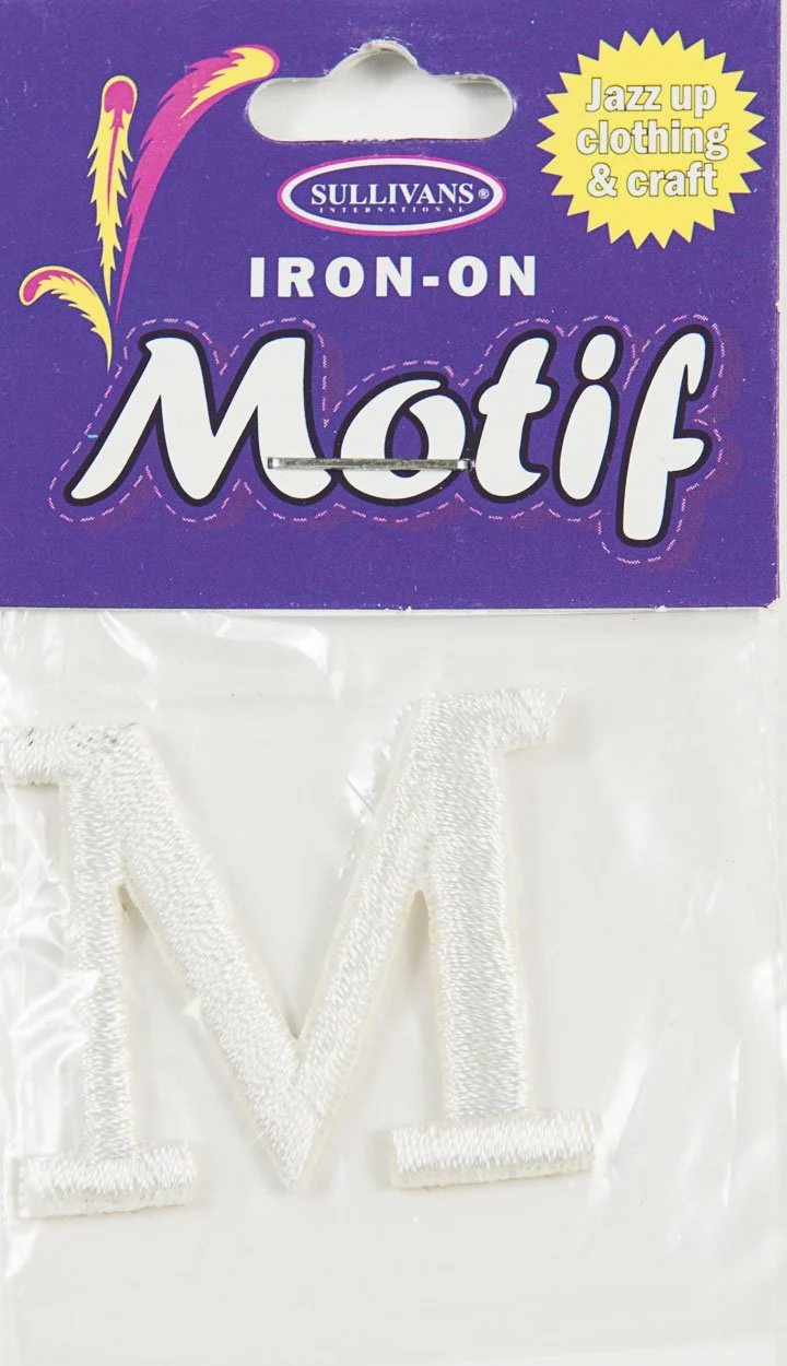 Iron On Motif Letter M, White - 30mm - Sullivans