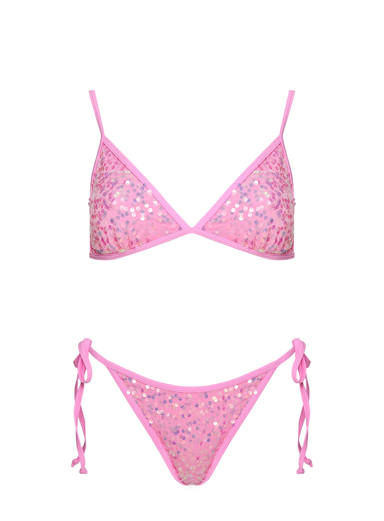 Passiona Sequin Tie Side Bikini Bottom Pink