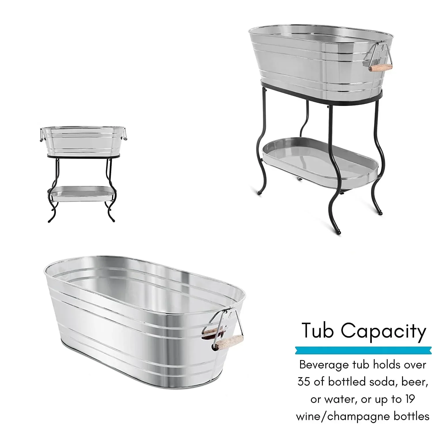 Steel Galvanized Beverage Tub with Stand and Drip Pan Tray - Oval Shape (Large Size) by MG Decor - Madhu Collection