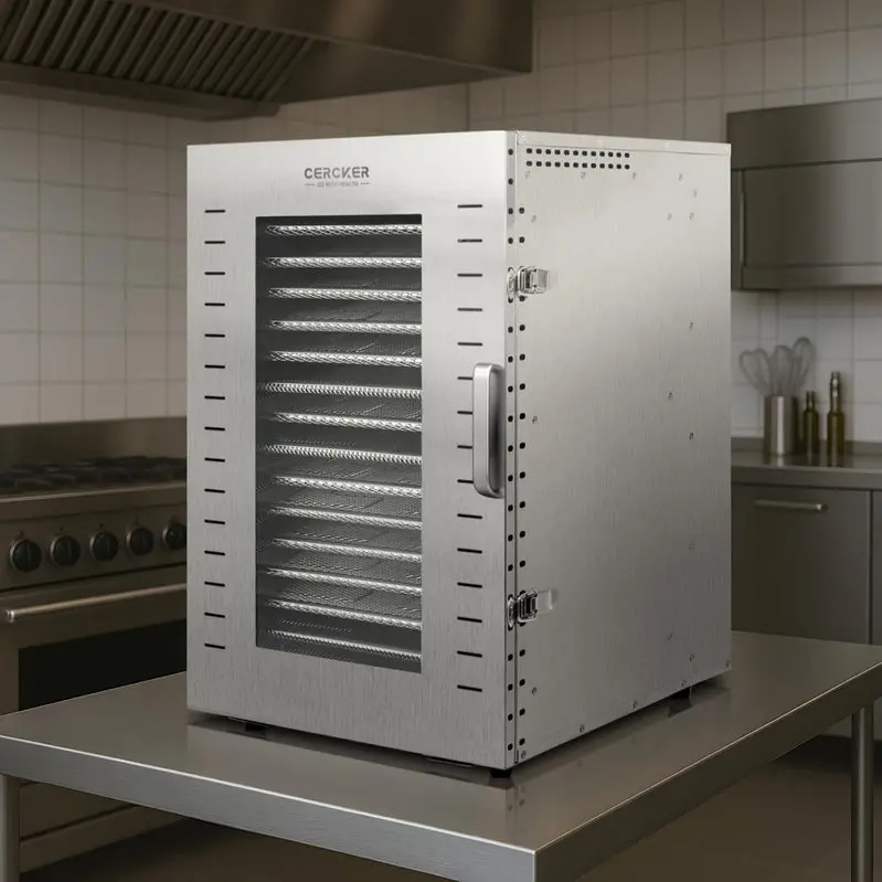 Komercyjna suszarka do żywności z 16 tackami, 1500 W, regulacja temperatury 70-90°F