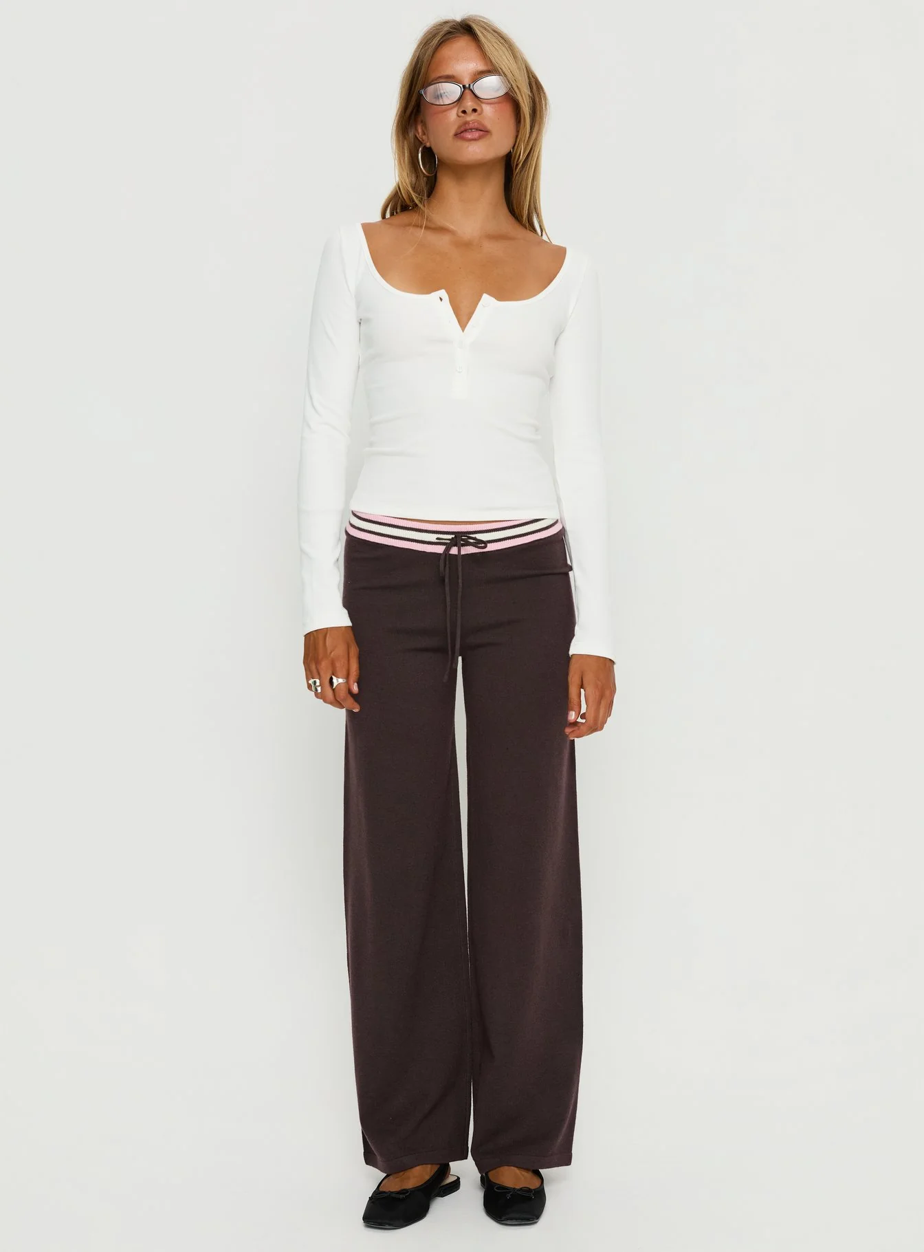 Keslie Long Sleeve Henley Top White