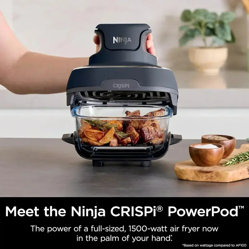 Ninja Crispi 4 w 1 Szklana frytkownica powietrzna – 4 QT System gotowania TempWare z wielofunkcyjnymi możliwościami