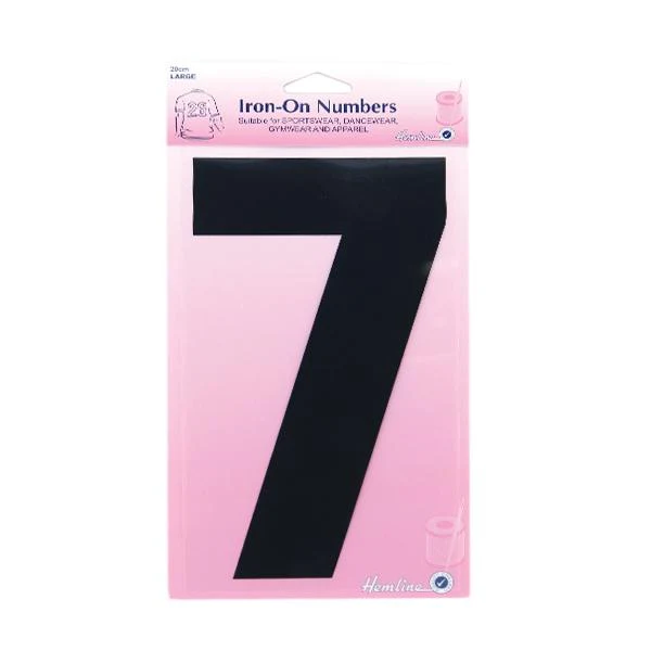 Hemline Iron On Numeral, Black 7- 20cm