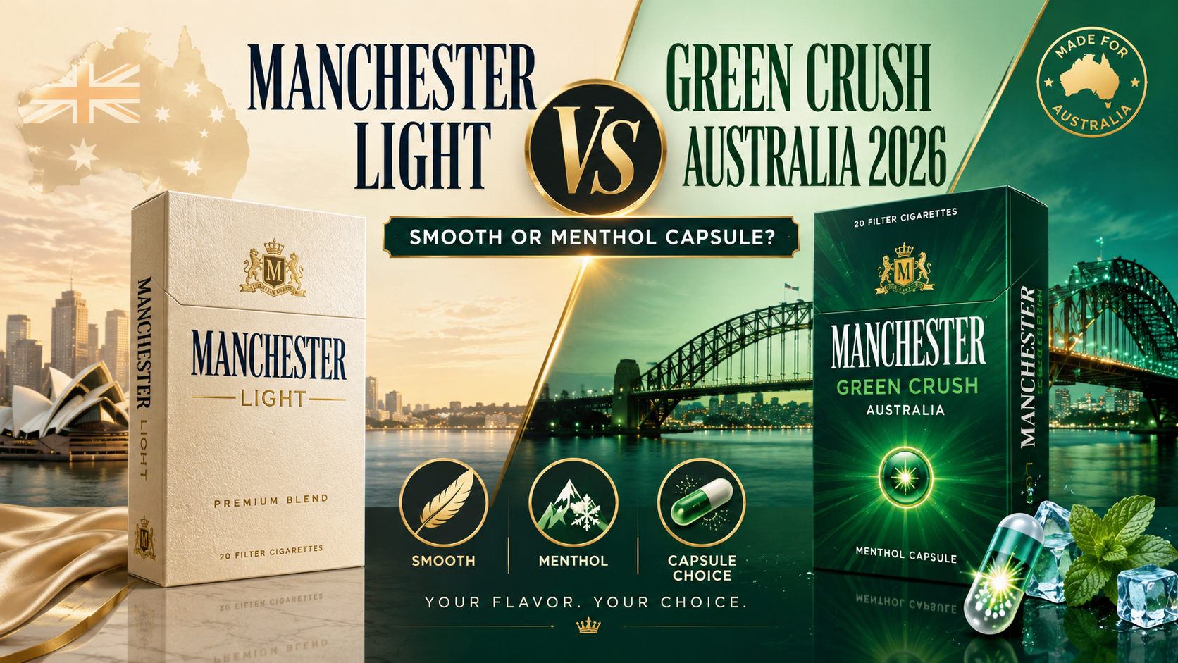 Manchester Light and Green Crush Compared in Australia: Smooth or Menthol Capsule?