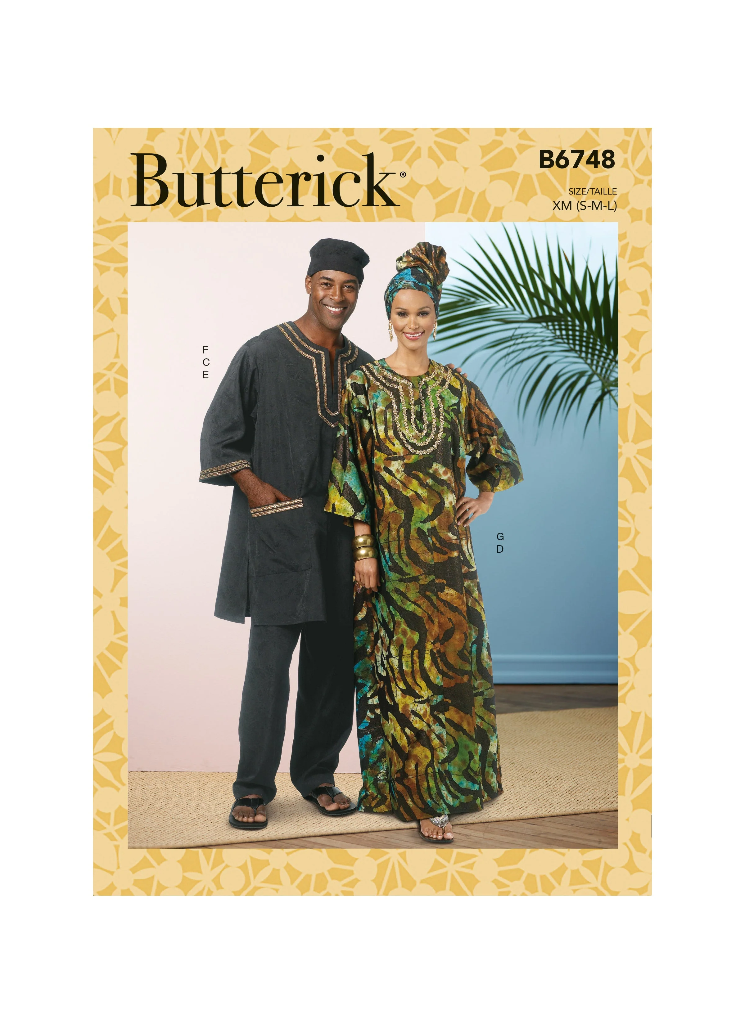 Butterick Pattern B6748 Unisex Tunic, Caftan, Pants, Hat and Head Wrap XM (S-M-L)