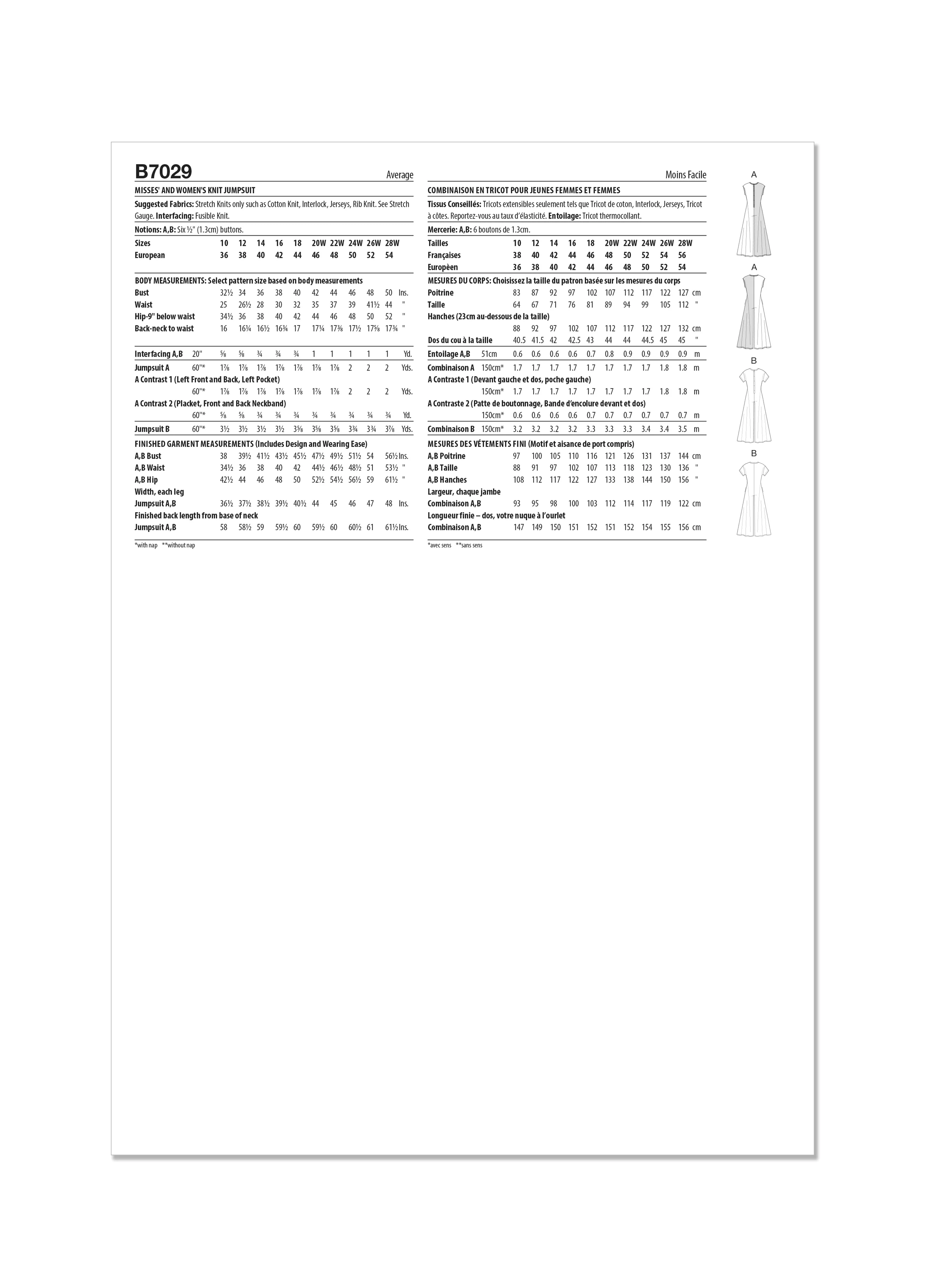 Butterick Pattern B7029 Misses' and Women's Knit Jumpsuits