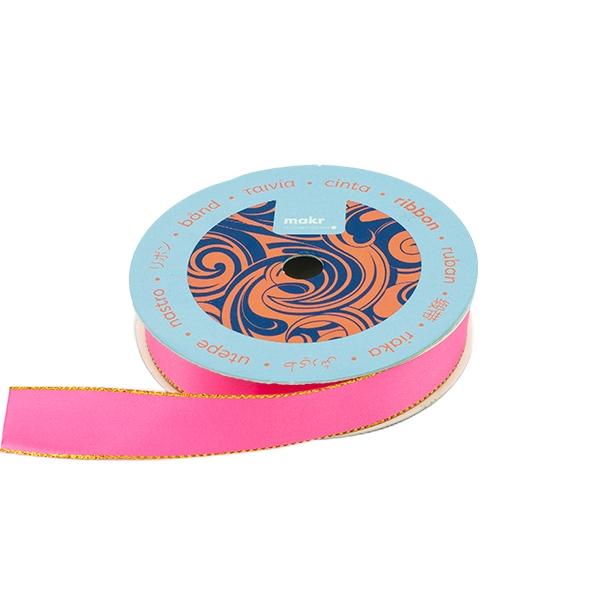 Makr Ribbon, Gold Edge Hot Pink Satin- 16mmx4.5m
