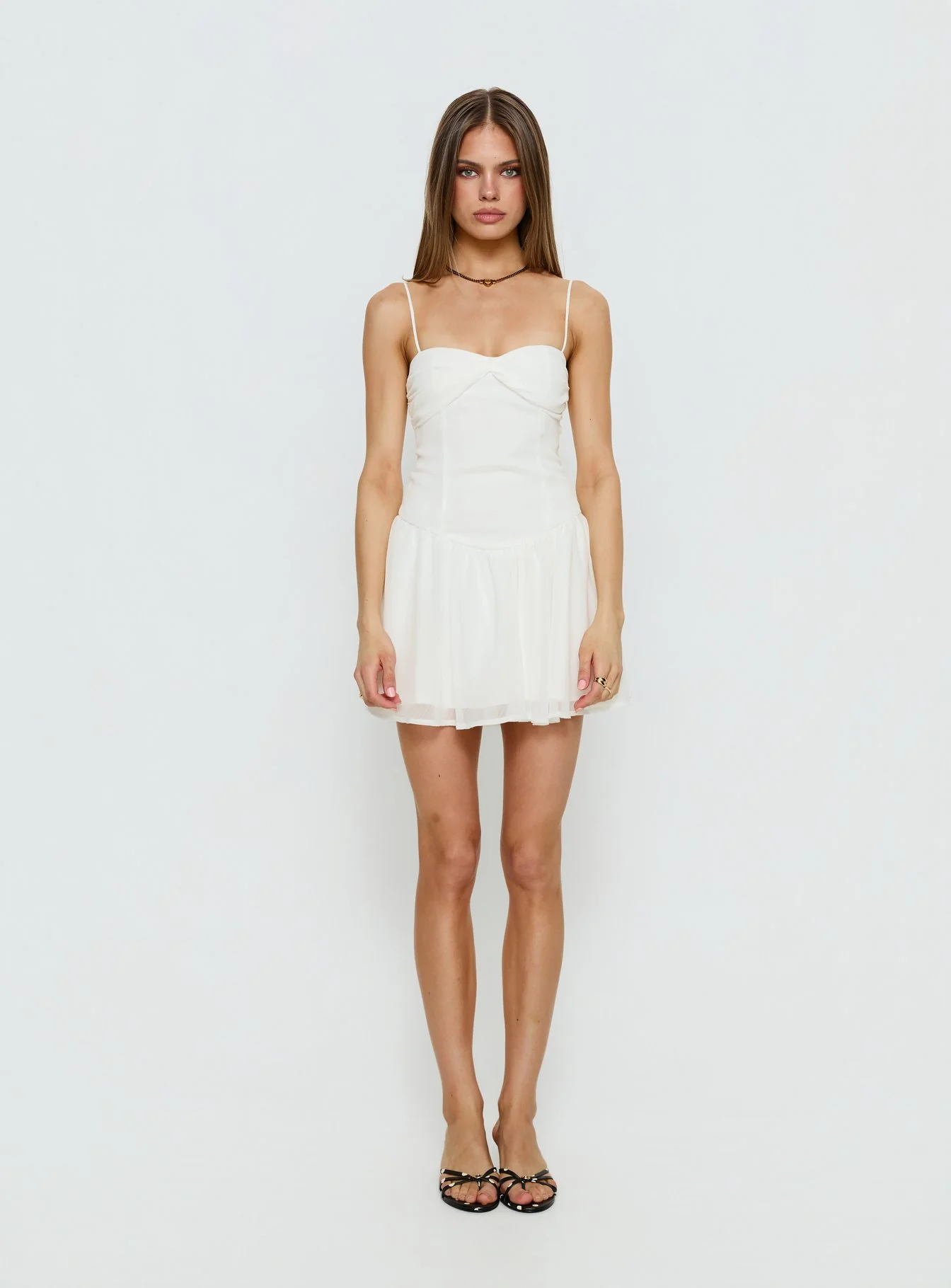 So At Peace Sweetheart Drop Waist Mini Dress White