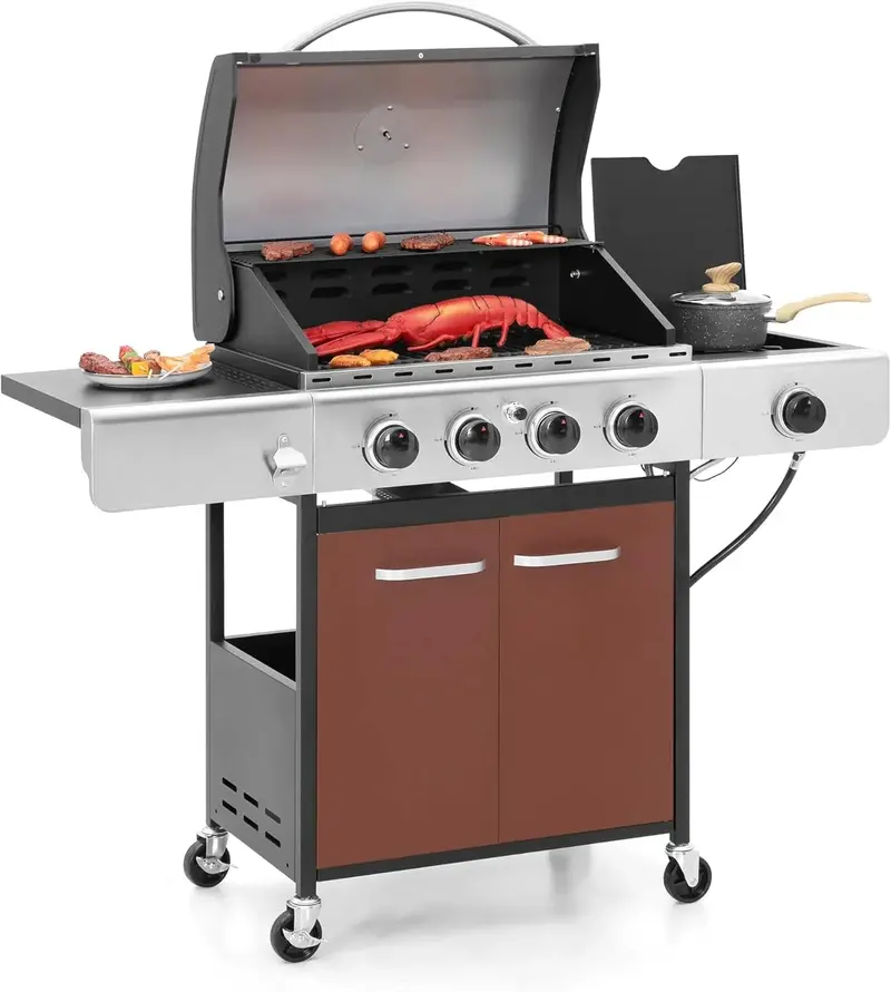 Grill gazowy propanowy Captiva – 42 000 BTU, stal nierdzewna z palnikiem bocznym i rusztem z żeliwa emaliowanego