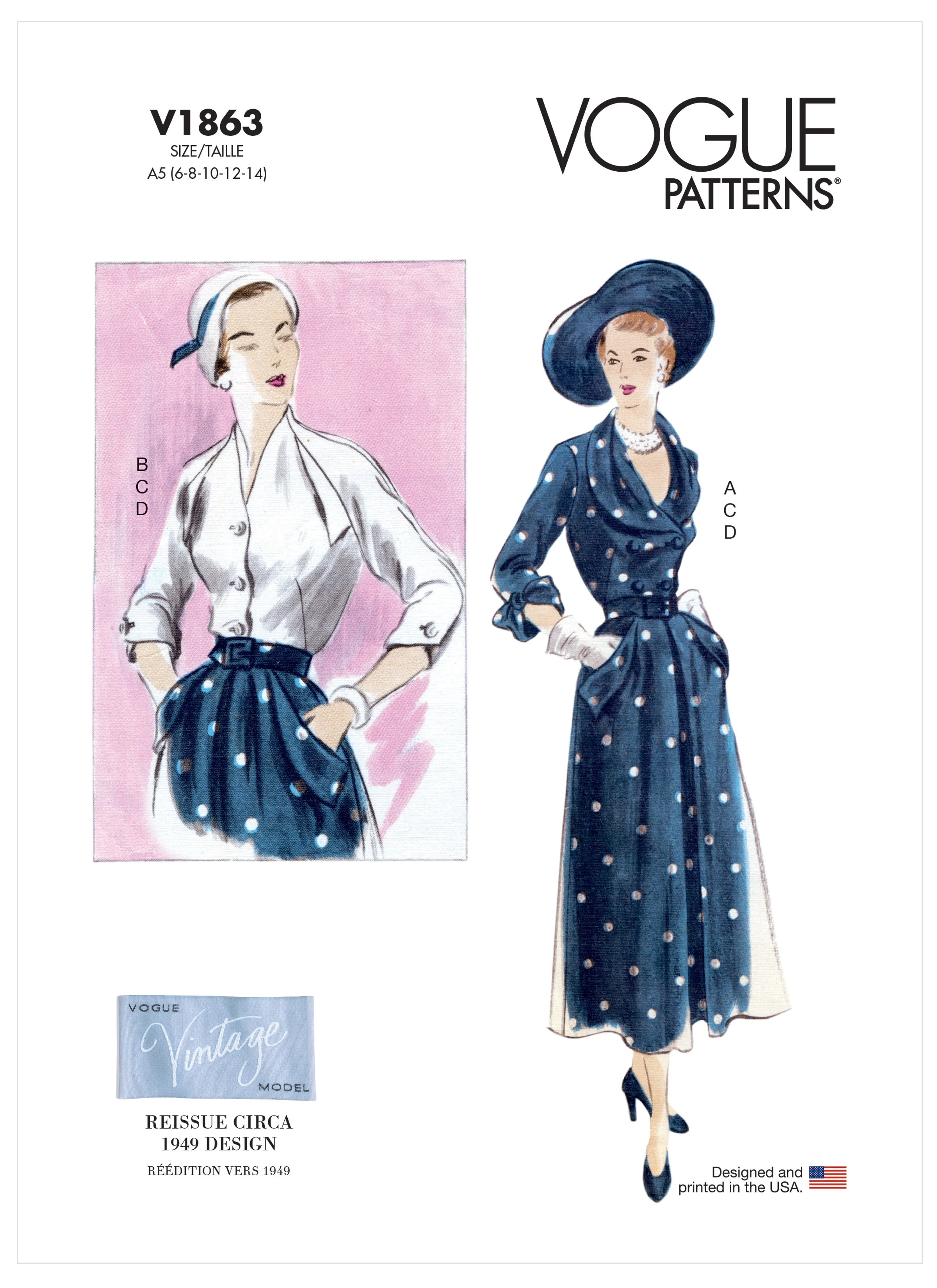 Vogue Pattern V1863 Miss Blouse Skirt Belt