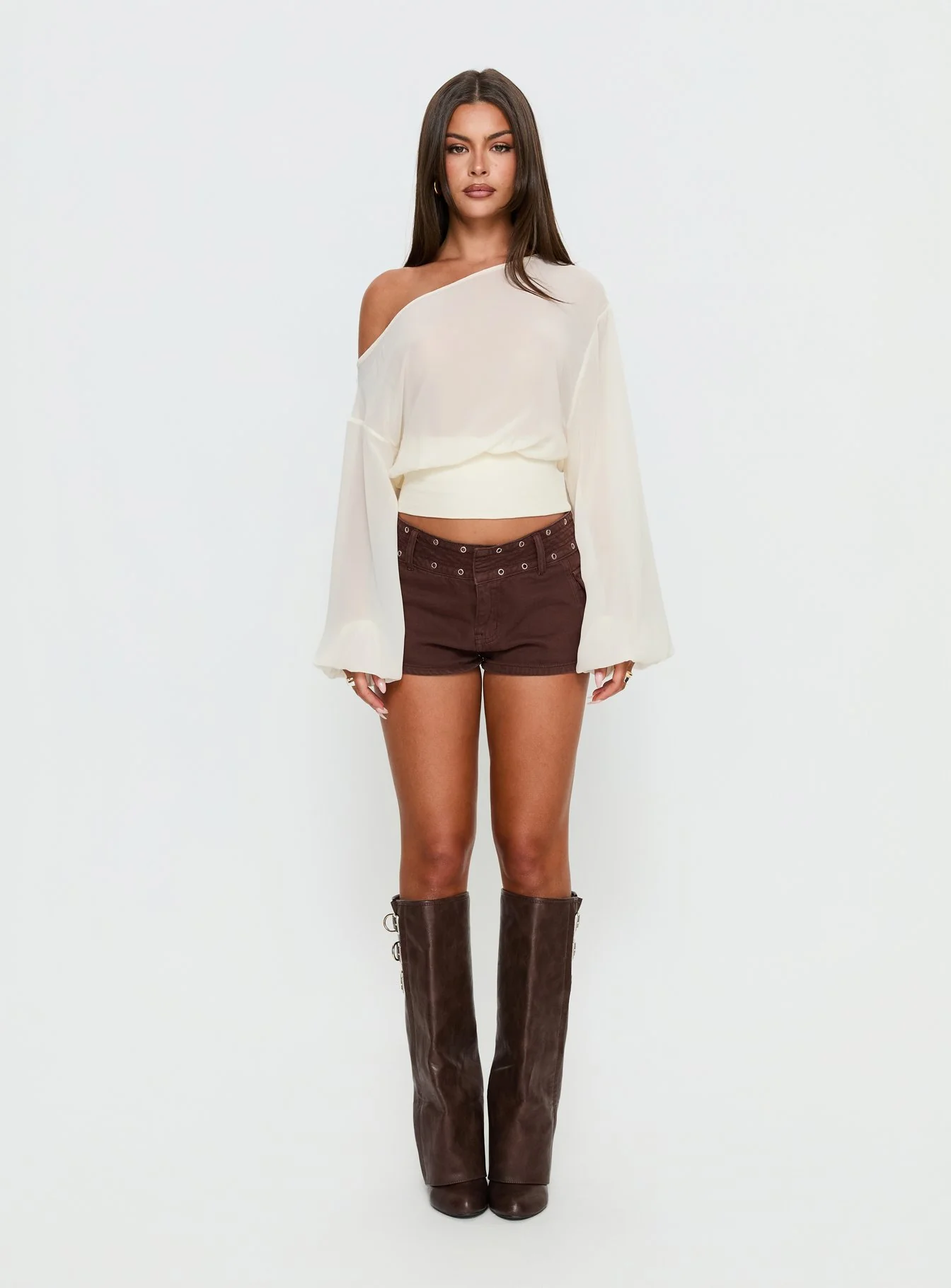 Idalina Slouchy Chiffon Top Cream