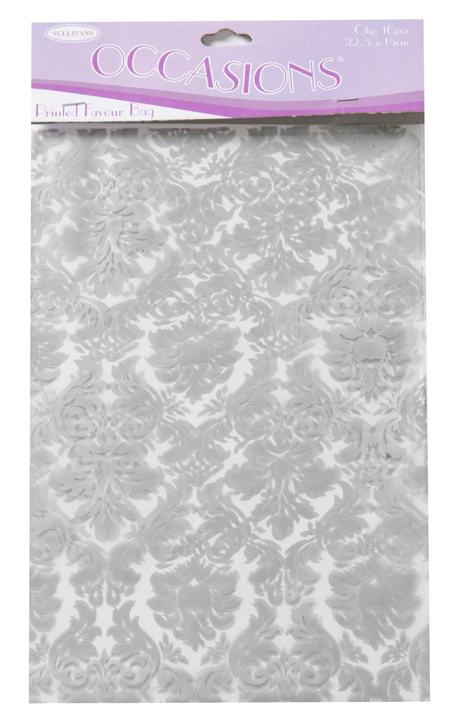 Sullivans Printed Favour Bag, Silver Damask- 10pc