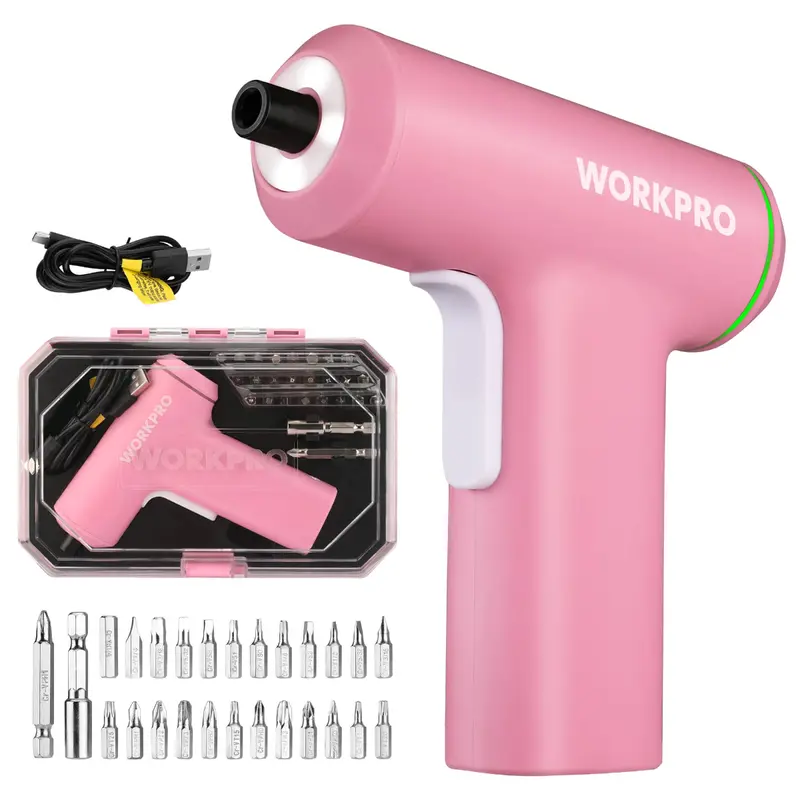Wkrętarka akumulatorowa WORKPRO 4 V USB – edycja Pink Ribbon