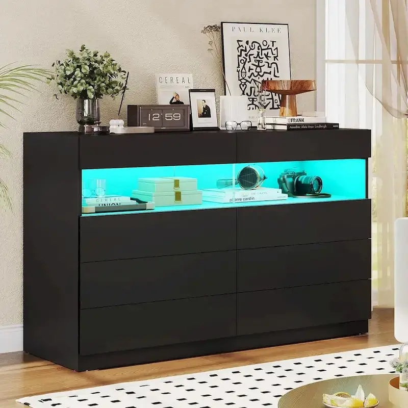 Komoda z 8 szufladami i oświetleniem LED – Nowoczesna komoda z prowadnicami z cichym domykiem