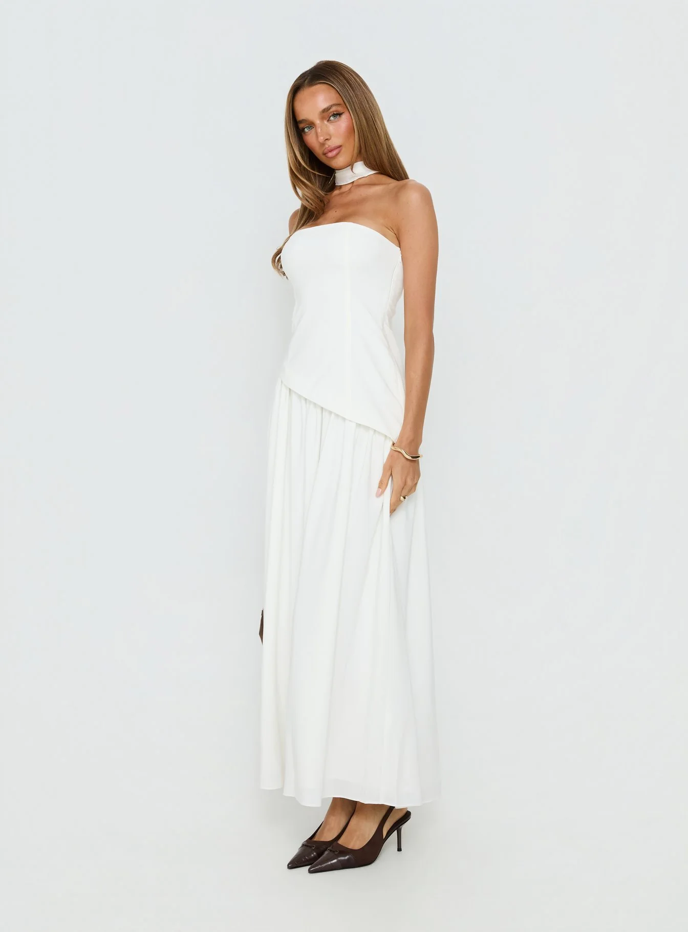 Odela Strapless Drop Waist Maxi Dress White