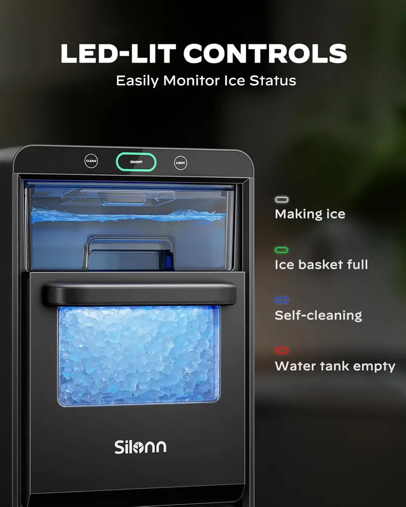 Kostkarka do lodu Silonn Countertop – kompaktowa konstrukcja z wyjmowanym zbiornikiem na wodę i tacką na lód