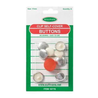 Sullivans Clip Self Cover Buttons 6pk- 17mm