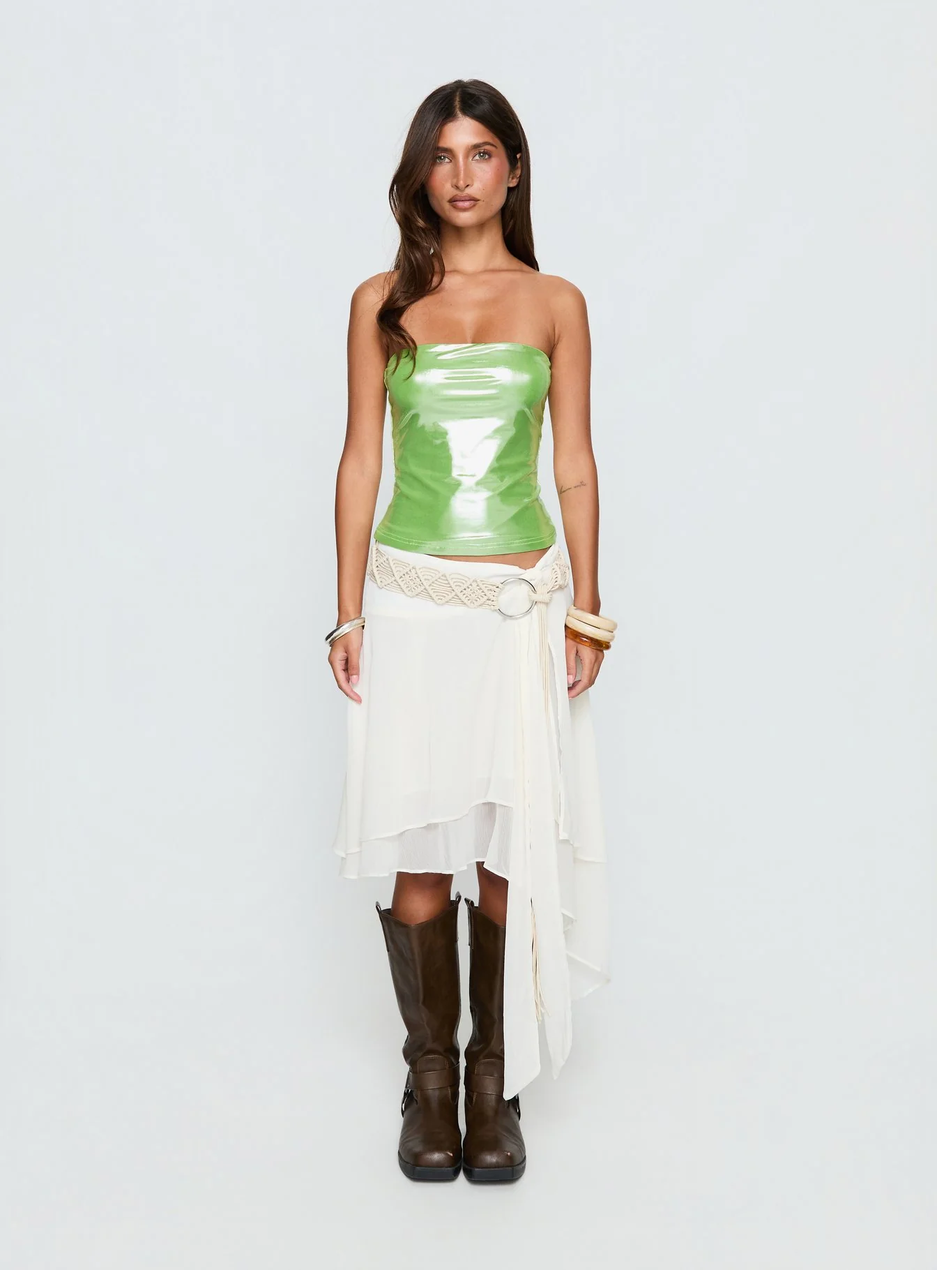 Mistyque Strapless Metallic Top Lime