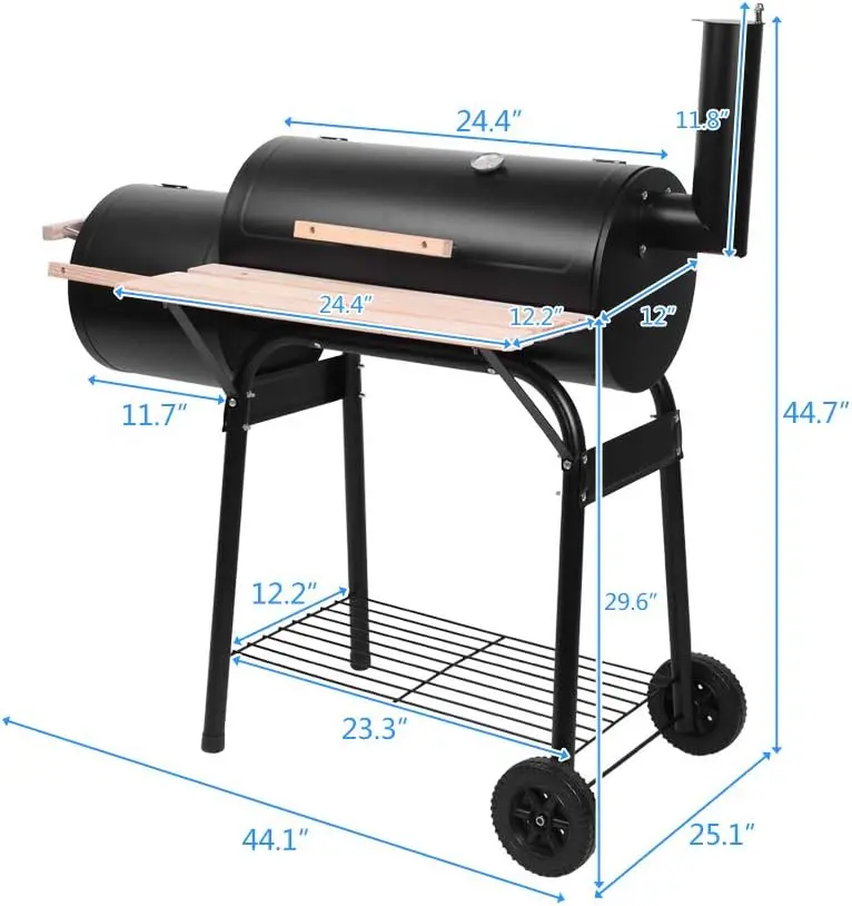 Solidny grill węglowy i wędzarnia zewnętrzna z termometrem i kółkami, idealny na kemping i do ogrodu – podwójna konstrukcja szklarni