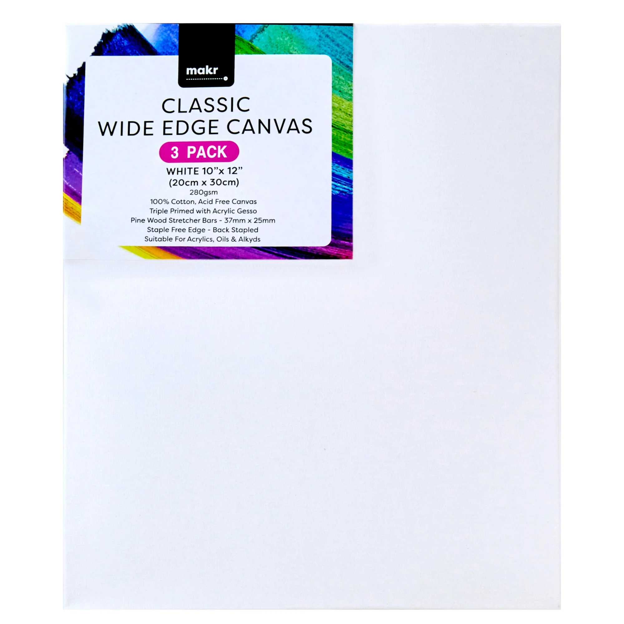 Makr Classic Wide Edge Value Pack Canvas, 3pk- 25cmx30cm