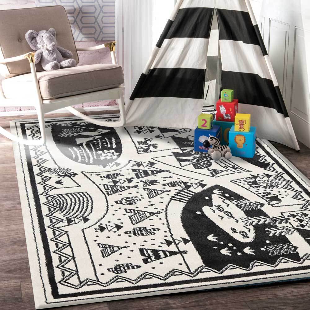 Petit Camping Adventures Black and White Kid Rug