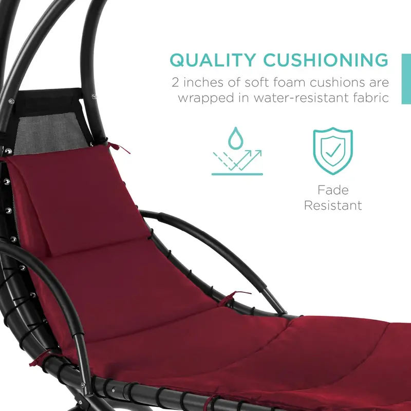 Fotel wiszący Best Choice Products z giętej stali – turkusowy fotel ogrodowy z wbudowaną poduszką i zdejmowanym baldachimem