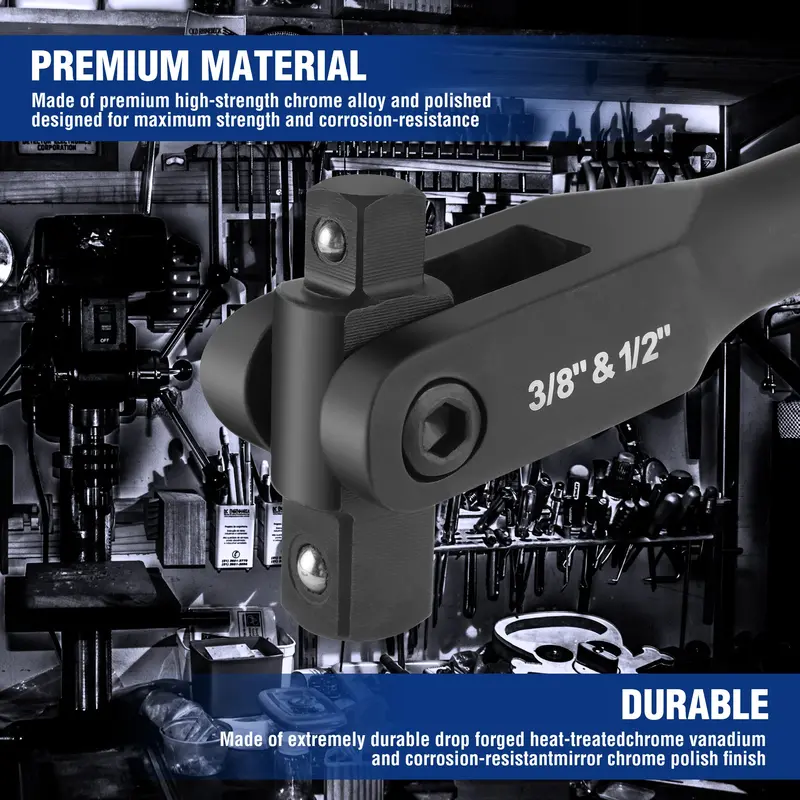Podwójny drążek napędowy WORKPRO 16 cali — głowica obrotowa 360° do napędów 3/8″ i 1/2″
