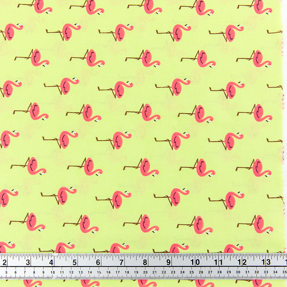 Print Craft & Quilting Fabric, Flamingos On Green- Width 110cm