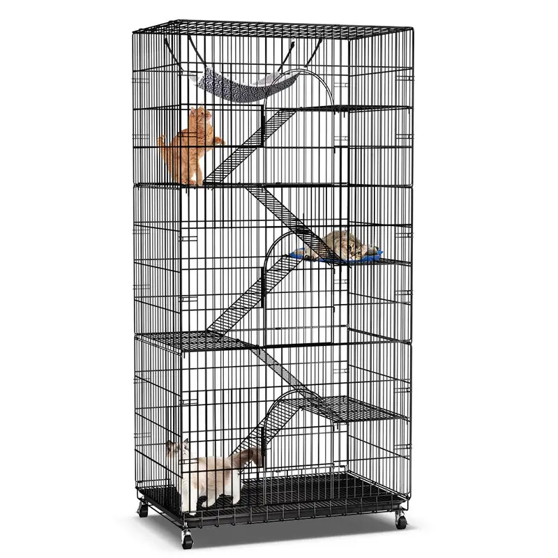 Klatka dla kota MONKEYS 6-piętrowa, duża, 77 cm, z siateczkowym wnętrzem i legowiskiem