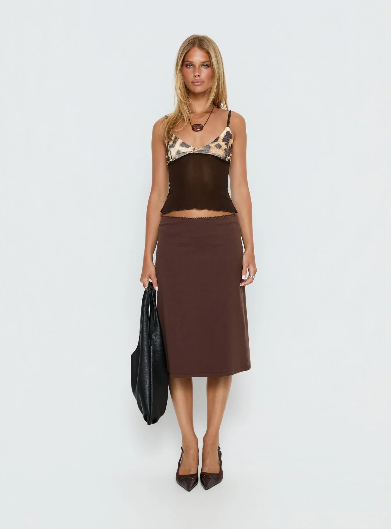Willet Contrast Bust Cami Top Chocolate / Leopard
